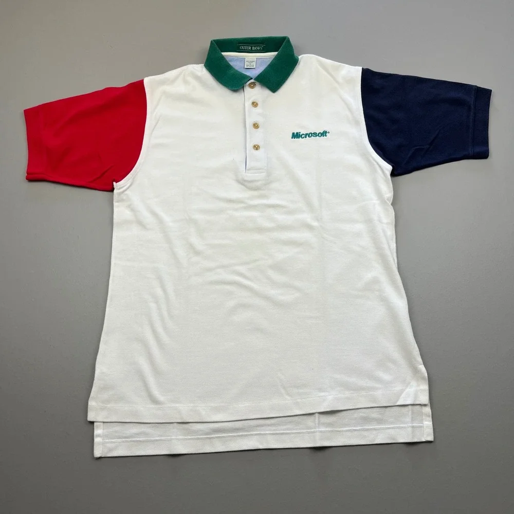 Outer Banks Polo Shirt Mens Medium White Colorblock Microsoft Vintage 90s USA